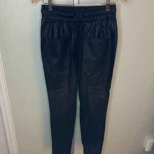 Versona Black Faux Leather Elastic Waist Pull-On Jogger Pants, Size XS